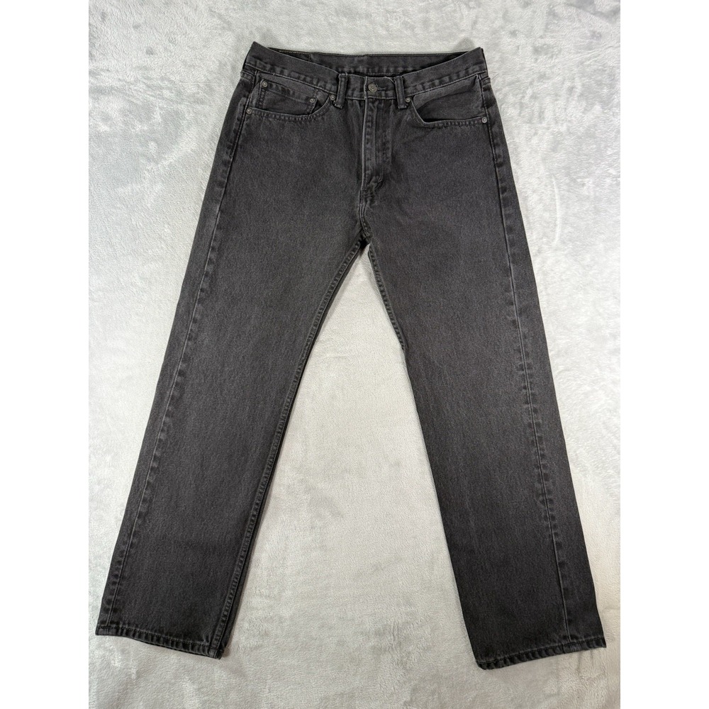 Levis 505 Jeans Mens 34x32 Black Denim Regular Fit Straight Leg - Picture 1 of 11